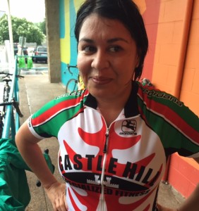 Super Sandra was a Super Commuter today - love the slick hairdo, Sandra! - Bike to Work Austin 2015