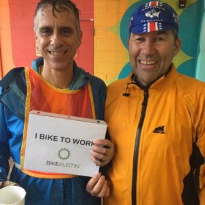 These guys took the DAY OFF from work, but still did their part to pedal the city even in the strongest of storms. Bike to Work Austin 2015