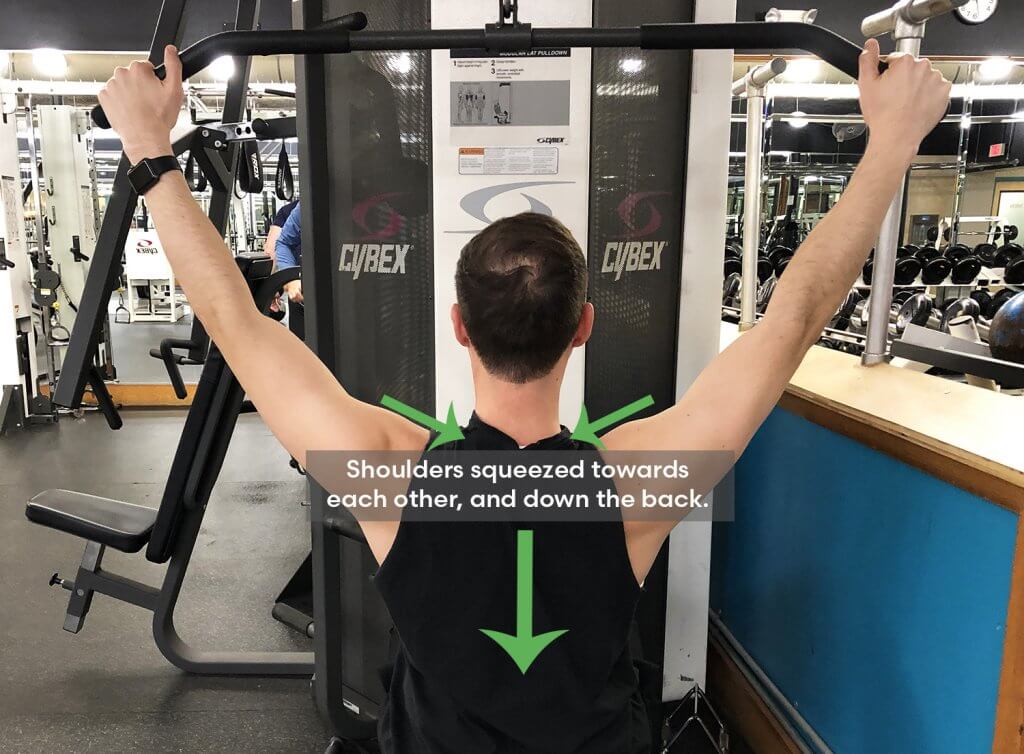 Fourth Step of Lat Pull Down Exercise with Keith Kohanek - Squeeze shoulders towards each other, then down the back.