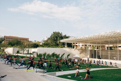 Yoga Class at the Moody Amphitheater at Waterloo Greenway