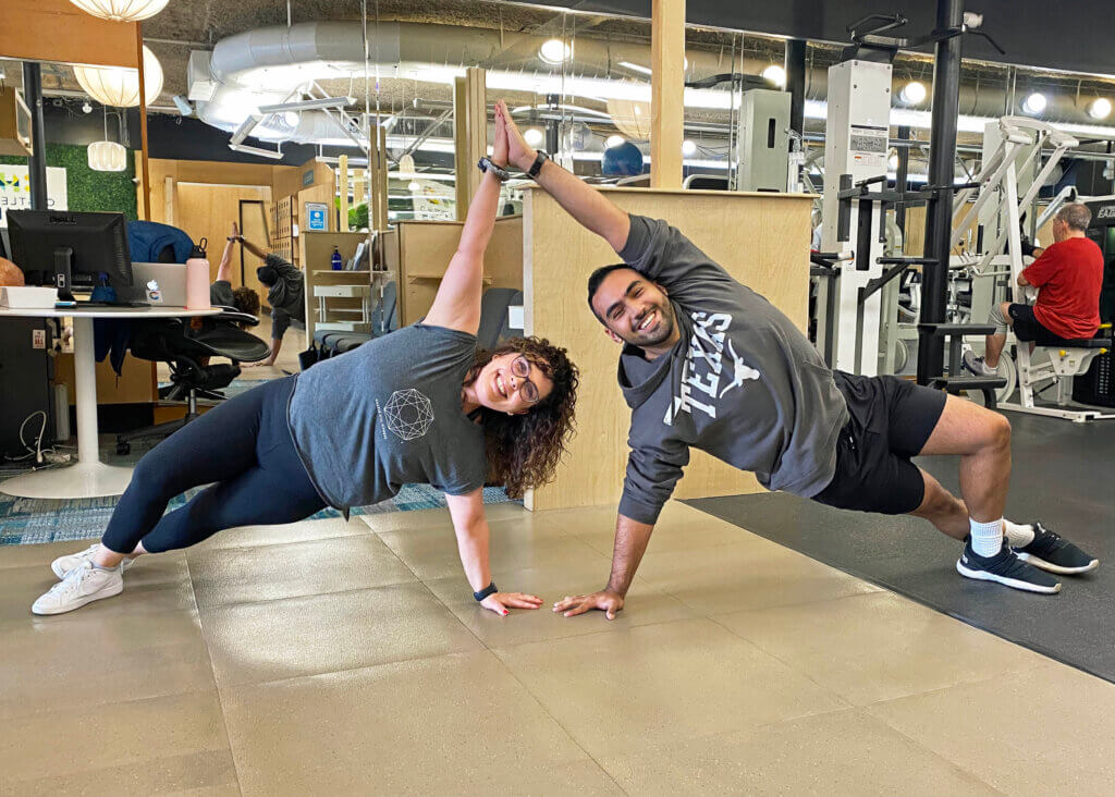 Tara and Gus Side Plank for Planksgiving