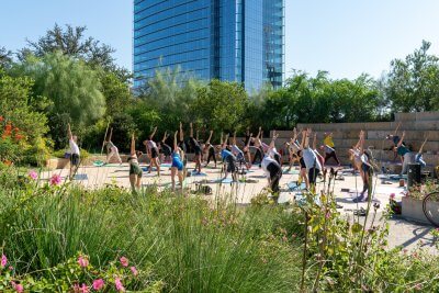 Yoga in the Lebermann Plaza at Waterloo Greenway