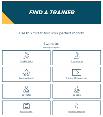 Screenshot of Castle Hill Fitness Find a Trainer Tool