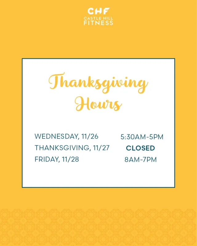 🚨 In celebration of Thanksgiving, we will observe the abbreviated schedule above. We are always thankful for our #FitFam and wish you a very happy holiday! 🦃