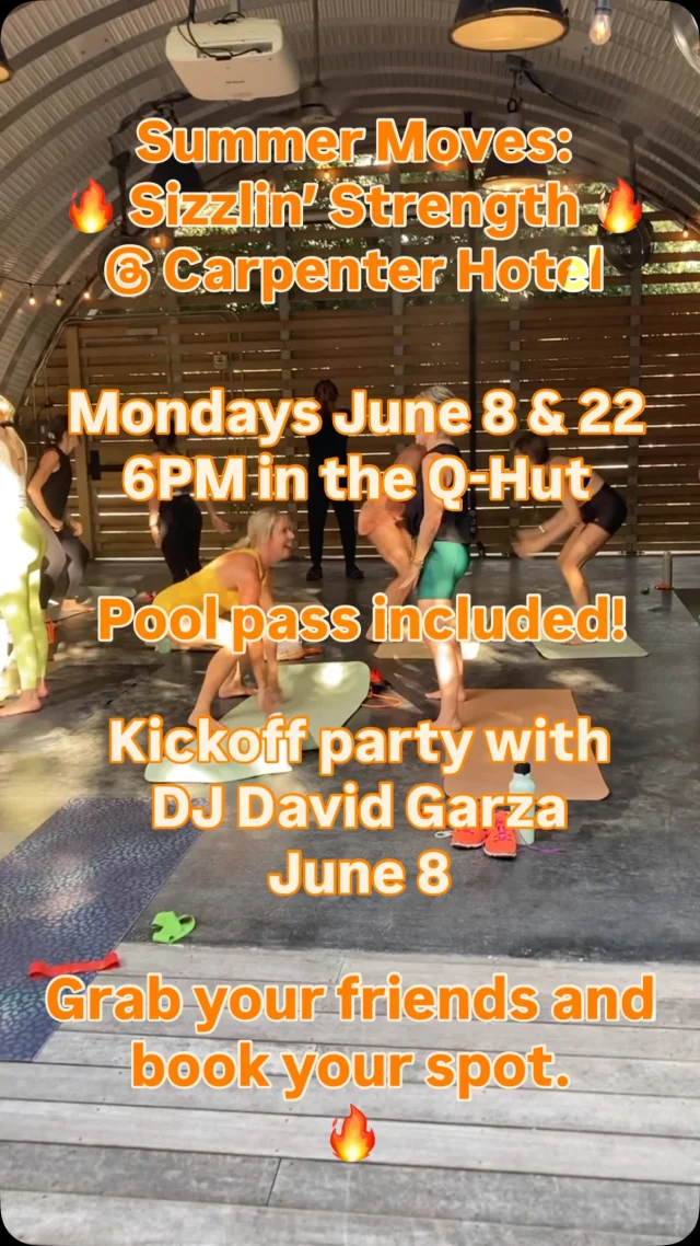 Get outdoors and get ready to sweat, with creative workouts designed to build strength and get your heart rate racing! Join Castle Hill Fitness in partnership with our neighbors in wellness, @carpenterhotel, for Sizzlin’ Strength as part of our Summer Moves series.   🔥 𝗝𝘂𝗻𝗲 𝟴 𝟲𝗣𝗠 - 𝗕𝗼𝗱𝘆 𝗕𝗹𝗮𝘀𝘁 𝘄/𝗗𝗮𝘃𝗶𝗱 𝗚𝗮𝗿𝘇𝗮 @davidgarza1  Hit the Q-hut for an outdoor sweat session designed to turn your energy UP! Build strength and endurance in a dynamic, full-body workout using your bodyweight, bands, and Pilates ring. Join us for a kickoff party with DJ David Garza at the pool after class!   🔥 𝗝𝘂𝗻𝗲 𝟮𝟮 𝟲𝗣𝗠 - 𝗣𝗮𝗿𝘁𝘆 𝗔𝗹𝗹 𝗧𝗵𝗲 𝗧𝗶𝗺𝗲 𝗗𝗮𝗻𝗰𝗲 𝗙𝗶𝘁 𝘄/𝗗𝗲𝗿𝗲𝗸è @iamdereke @unkommonbreed  Set to a pump’n playlist, this high-energy class blends hip hop dance and fitness exercises to boost cardio, improve coordination, and build strength—all while feeling like a party.   Sign up today through the link in bio - spots are limited!  #castlehillfitness #carpenterhotel #atxfitness #austinfitnesscommunity #austinworkout